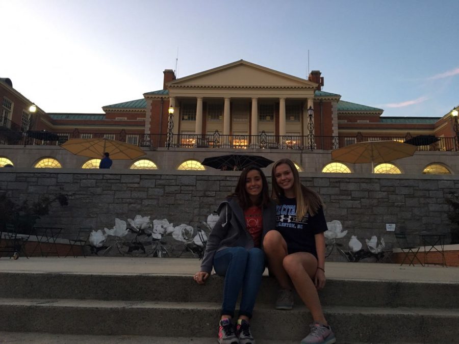 Annelise Marsh and exchange student Candela Jano pose at Wake Forest University. 