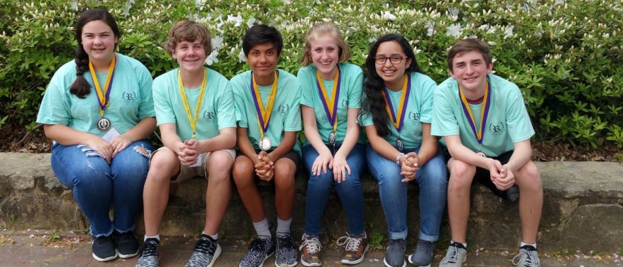Reagans Novice Certamen Team sits after being awarded second place overall. The Novice Certamen competed at the State Convention on April 13-14.