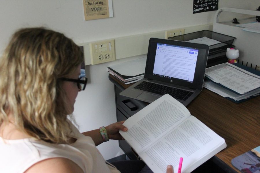 Shannon Overby studies for a test for her degree in Journalism. She is attending the University of Alabama.