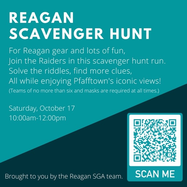 The Reagan SGA Scavenger Hunt will be held from 10 am until 12 pm on Oct. 17. More information can be found on the Reagan website or SGA Instagram account @reaganstudentgov. 
