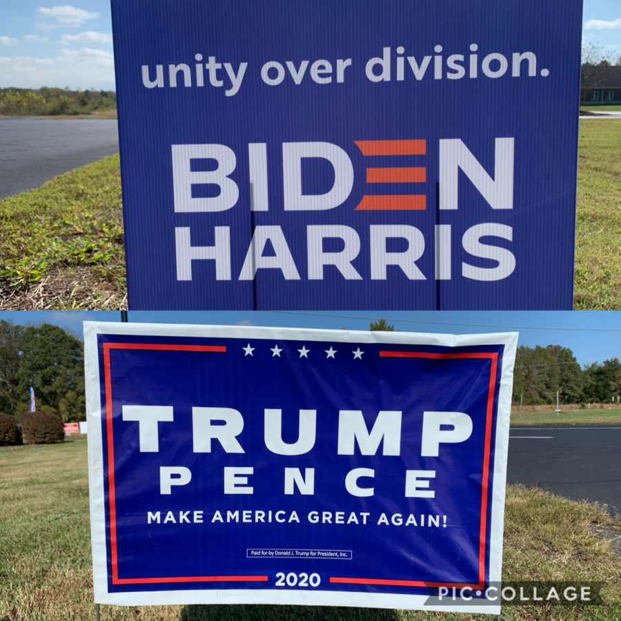 Signs promoting 
President Trump or Vice President Biden can be seen all over the country. Seeing the signs hopefully encourage citizens to vote.