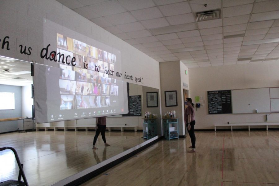 Reagan dance teacher Erin Astuto teaches a virtual dance class in the studio. The change in PE requirements will begin for the 2021-22 school year.