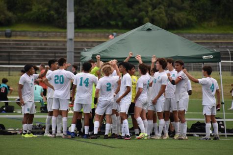 Reagan boys varsity come together after a tough game with Northwest Guilford on Saturday, Oct. 8 with a lost with 5-1.