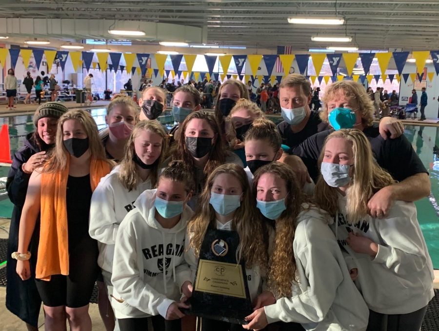 The+Reagan+womens+swim+team+wins+another+title+at+the+Central+Piedmont+4A+Conference+Championships.+%28Jan.+29%2C+2022%29+The+womens+swim+team+continues+to+win+conference+titles+despite+team+difficulties.+