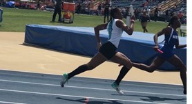 Senior Kira Lewis competes in the 4x2 at North Carolina A&T's Truist Stadium during the 2021 outdoor track season state championship meet. Kira is a leader on the team and one of this school's top female runners. 