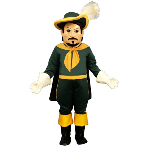 The original mascot for Reagan, pictured above, to some, resembled a pirate more than a raider. It was discarded in the mid-2010's due to clunkiness and reluctance from anybody to put the time and energy into wearing it.